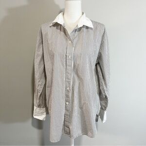 FRAME Womens The Borrowed Button Up Shirt Size Medium Black Stripe Casual Work
